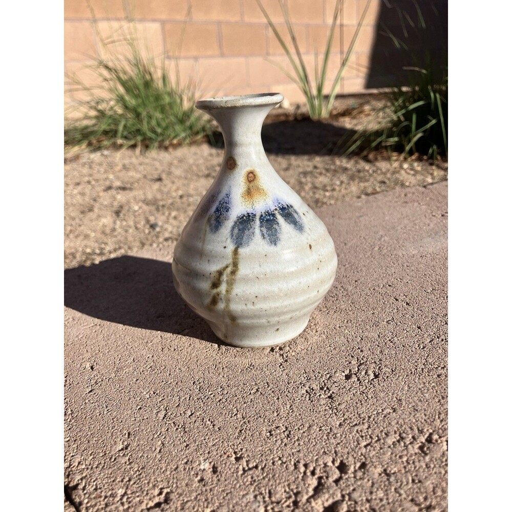 4.5”x3” Glazed Hand Made Pottery Bud Vase Artist Signed Stoneware